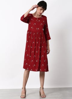 Buy Loose Fit Casual Dress Maroon in UAE