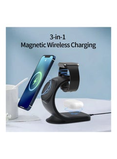 Buy 3-In-1 Magnetic Wireless Charger Stand Black in Saudi Arabia