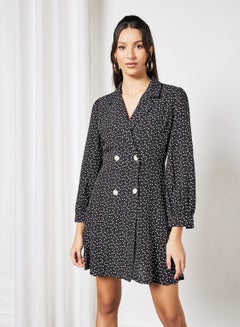 Buy All-Over Heart Print Dress Black in Saudi Arabia