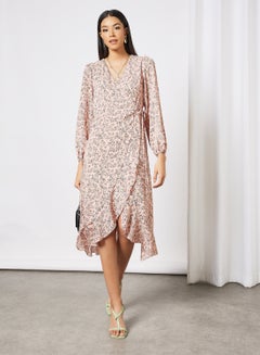 Buy Floral Print Midi Dress Pink in UAE
