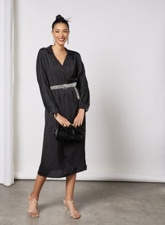 Buy Fringe Detail Midi Dress Black in UAE