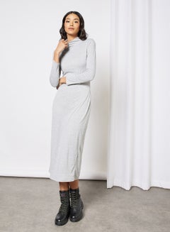 Buy High Neck Midi Dress Grey in Saudi Arabia