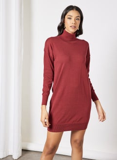 Buy High Neck Sweat Dress Dark Red in Saudi Arabia