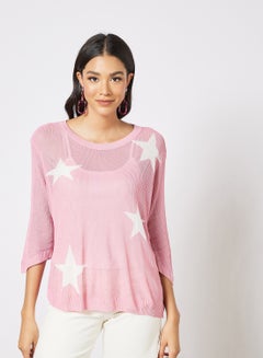 Buy Star Print Sweater Pink in Saudi Arabia