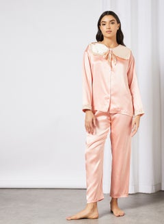 Buy Satin Top and Pants Set Pink in UAE