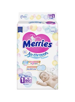 Buy Air Through Comfort Baby Diapers Tape Jumbo Pack, Size 1, 5kg, Newborn, 60 Diaper in UAE