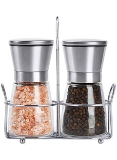 Buy 2-Piece Salt And Pepper Grinder Set With Stand Multicolour 9.4x22.2x17.8cm in UAE