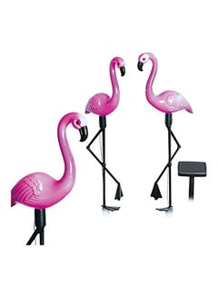 Buy 3-Piece Flamingo LED Solar Power Outdoor Lamp Dark Pink 29cm in UAE