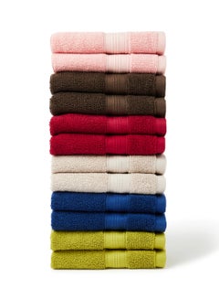 Buy 12-Piece Face Towel Set With Box Fancy Border 6 Mix Color 33X33cm in UAE