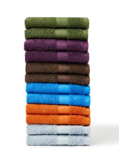 اشتري 12-Piece Face Towel Set 6-Colours 100% Carded Ring Spun Cotton 500 Gsm With Zic Zac Fancy Border Multicolour 33x33cm في الامارات