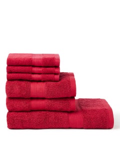 Buy 6-Pieces Towel Set Fancy Border Red 70X140cm in UAE