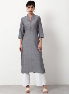 Buy Regular Fit Casual Kurta Grey in Saudi Arabia