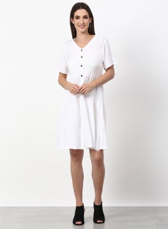 Buy Solid Pattern Regular Fit Mini Dress White in UAE