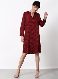 Buy All-Over Printed Regular Fit Knee Length Dress Red in UAE