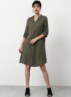 Buy Solid Pattern Regular Fit Mini Dress Grey in UAE