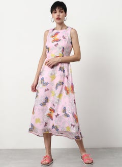 Buy All-Over Printed Regular Fit Midi Dress Multicolour in Saudi Arabia