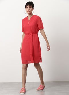 Buy Solid Pattern Regular Fit Mini Dress Red in UAE
