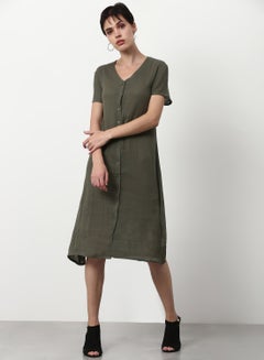 Buy Solid Pattern Regular Fit Midi Dress Grey in Saudi Arabia