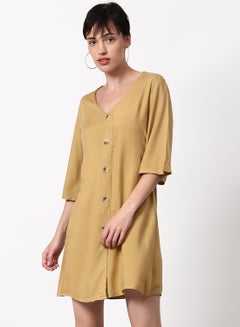 Buy Regular Fit Casual Dress Mustard in UAE