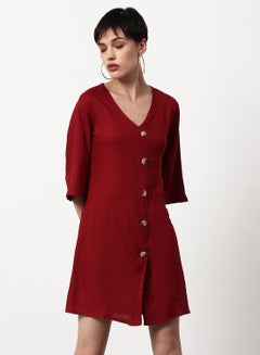 Buy Regular Fit Casual Dress Maroon in UAE