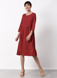 Buy Printed Regular Fit Midi Dress Red in Saudi Arabia