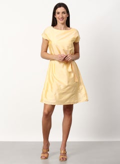 Buy Solid Pattern Regular Fit Mini Dress Yellow in UAE