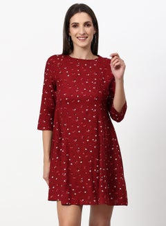 Buy Regular Fit Casual Dress Maroon in UAE