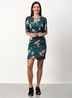 Buy Floral Printed Regular Fit Mini Dress Green in UAE