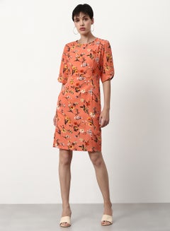 Buy Floral Printed Regular Fit Mini Dress Orange in UAE