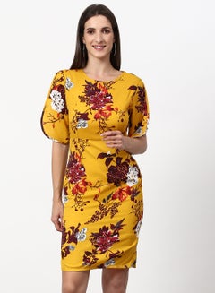 Buy Floral Printed Regular Fit Mini Dress Yellow in UAE