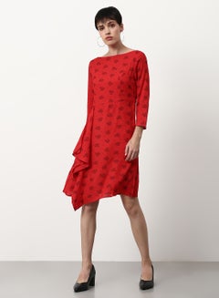 Buy Floral Printed Regular Fit Knee Length Dress Red in UAE