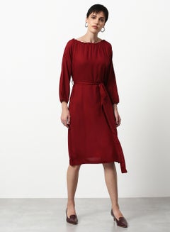 Buy Regular Fit Casual Dress Maroon in Saudi Arabia