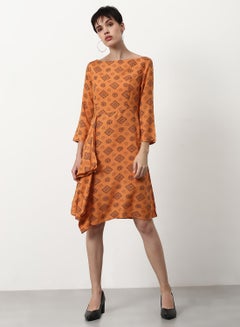 Buy Printed Regular Fit Knee Length Dress Rust in UAE