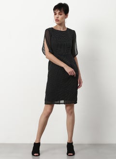 Buy Polka Dot Printed Regular Fit Mini Dress Black in Saudi Arabia