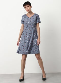 Buy Floral Printed Regular Fit Mini Dress Dark Grey in UAE