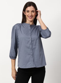Buy Regular Fit Woven Three-Quarter Sleeve Shirt Blue in Saudi Arabia