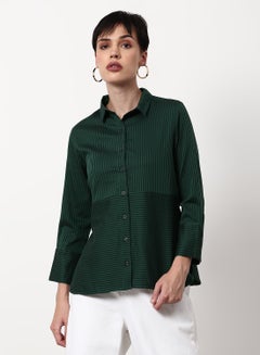 Buy Striped Pattern Regular Fit Woven Top Green in Saudi Arabia