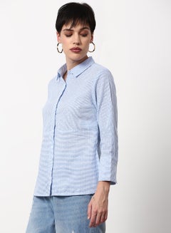 Buy Striped Pattern Regular Fit Woven Top Blue in UAE