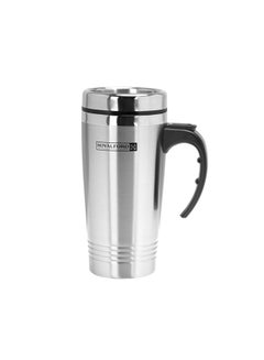 Buy Eco-friendly Reusable Double Wall Leakproof Coffee Travel Mug With Handle And Compact Lid Silver 470ml in UAE