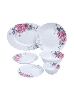Buy 33-Piece Opalware Dinner Set White/Pink/Green Oval Plate 13 inch, Dinner Plate 6x10.5 inch, Soup Plate 6x8.5 inch, Flat Plate 6x7.5 inch, Salad Bowl 2x8 inch, Salad Bowl 6x5inch in Saudi Arabia