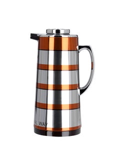 Buy Royalford RF9588 - Double Wall Golden Figured Vacuum Flask | 1.3 L | Portable Heat Insulated Thermos for Keeping Hot/Cold 24 & 36 Hours Retention | Push Button | Coffee, Hot Water, Tea, Beverage | Ideal for Commercial & Outings Silver/Orange/Black in Saudi Arabia