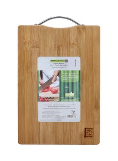 Buy Organic Bamboo Cutting Board, Rf10238 - Strong Metal Handle - Durable & Lightweight - Antibacterial - Chopping Board For Meat And Vegetables Brown 32x22x1.6cm in Saudi Arabia