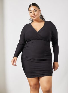 Buy V-Neck Bodycon Dress Black in UAE