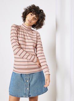 Buy Stripe Print Top Pink in Saudi Arabia