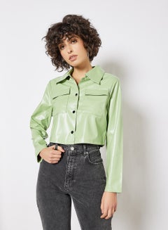 Buy Cropped Faux Leather Jacket Green in Saudi Arabia