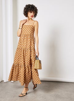 Buy Polka Dot Maxi Dress Brown in UAE