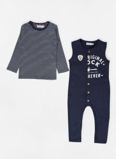 Buy Baby Striped T-Shirt and Playsuit Set Navy in UAE