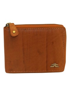 Buy Genuine Leather Designer Wallet With Full Zipper Rust in UAE