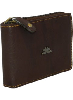 Buy Genuine Leather Designer Wallet With Full Zipper Dark Brown in UAE