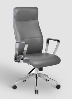 Buy Office Chair Luxurious - In Grey Pu Backrest And Stainless Steel Swivel Wheel Chair - Size 88 X 32.5 X 62 For Your Perfect As Home Office Chair Grey 88 x 32.5 x 62cm in UAE